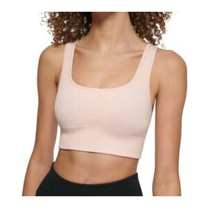 DKNY Sport Seamless Pink Ribbed Logo Crop Top NWT